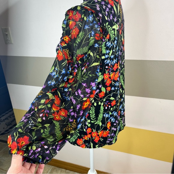 Maeve Anthro Jacquin Floral Business Casual Colorful Puff Sleeves Peasant Blouse - Picture 6 of 15